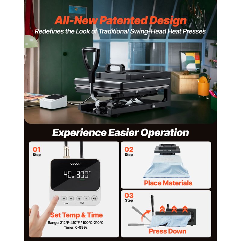 15x15 Inch Hybrid Heat Press Machine - 8-in-1 Sublimation & T-Shirt Press