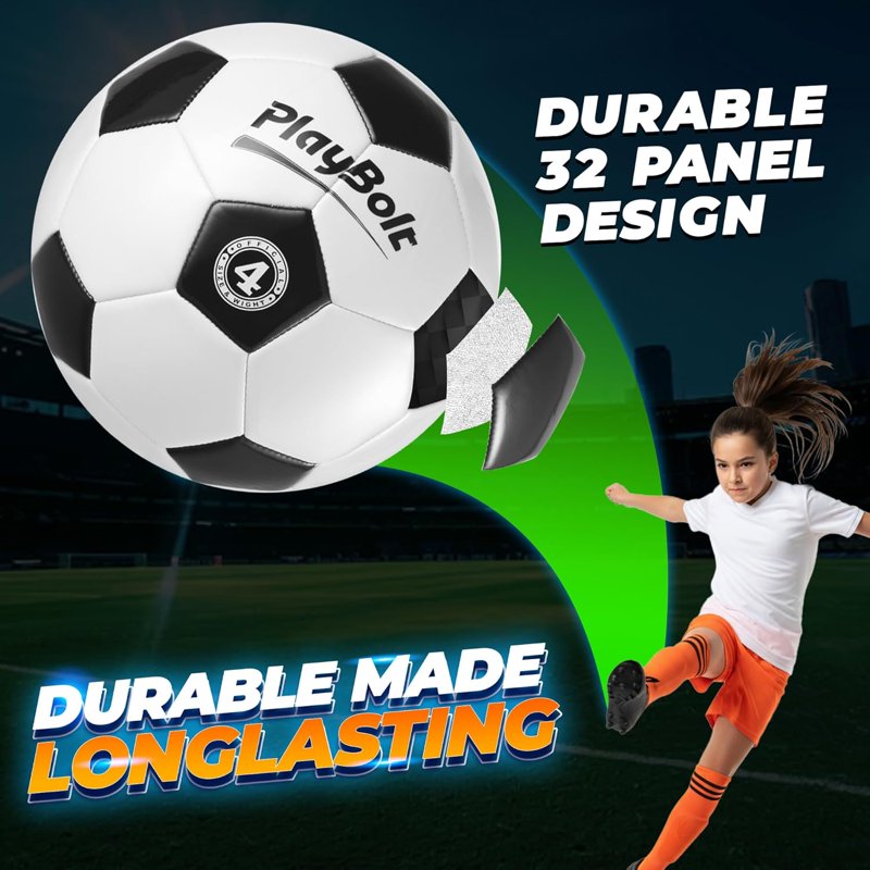 Size 4 PlayBolt Soccer Ball with Hand Pump - Training & Outdoor Play (1 Pack) - Variation 4