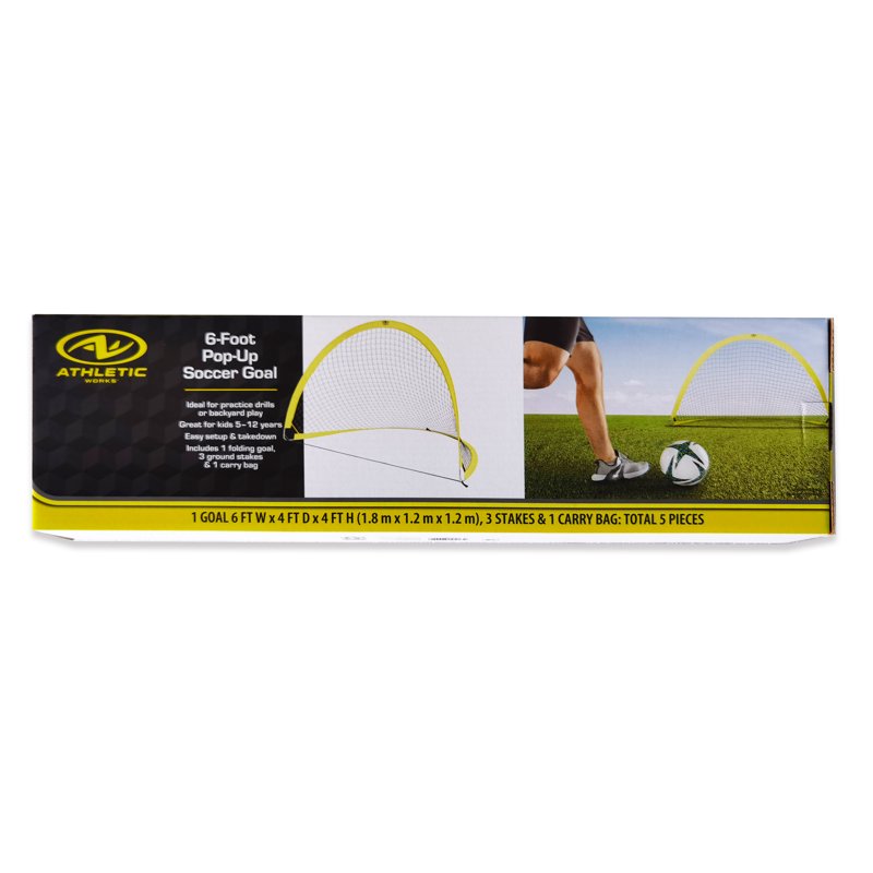 (2 Pack) Athletic Works 6ft Portable Pop Up Soccer Net with Carry Bag - Yellow/Black
