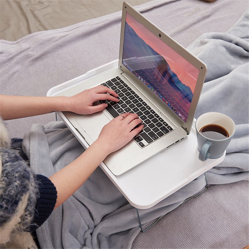 Foldable Laptop Bed Table with Storage Drawer & Water Bottle Holders - Multi-Function Couch Desk