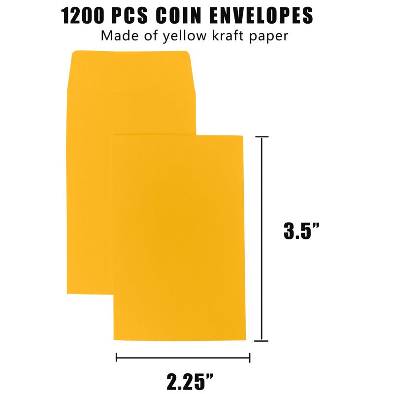 Mini Kraft Coin Envelopes with Gummed Flap, 1200 Pack 2.25 x 3.5 Inches