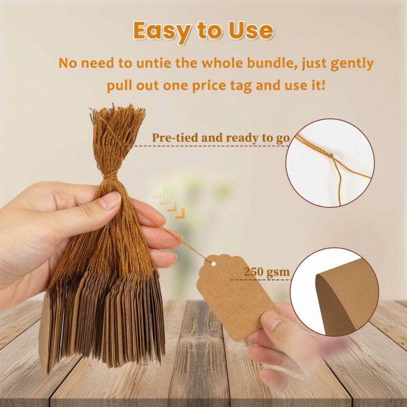 500-Pack Writeable Kraft Price Tags with String - Small Business & Retail Labels