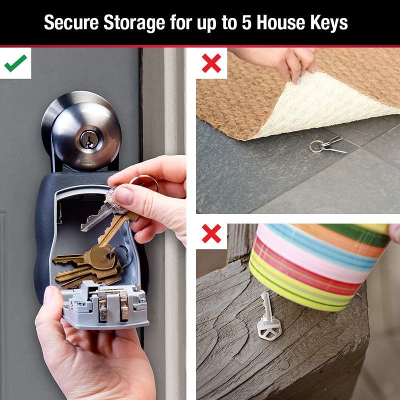 Portable Lock Box with Combination Lock and 5-Key Capacity - Black