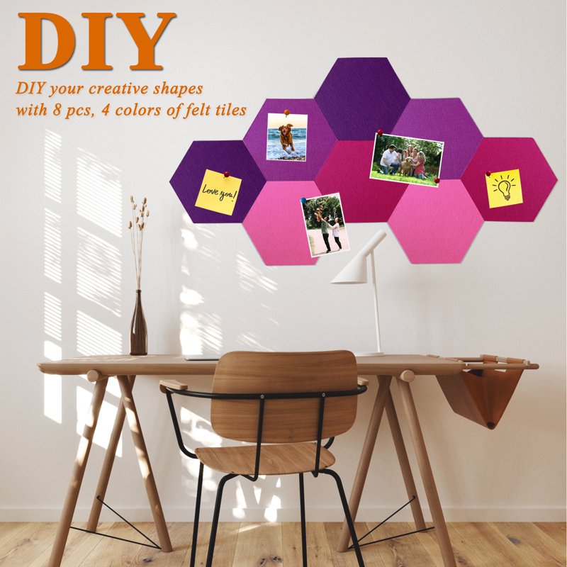 Hexagon Felt Bulletin Board Tiles - Self-Adhesive Wall Organizer for Home Office & Classroom