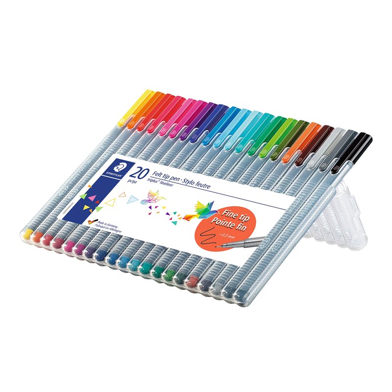 Staedtler Triplus Fineliner Marker Set - Super Fine Water-Based Ink, 20 Colors