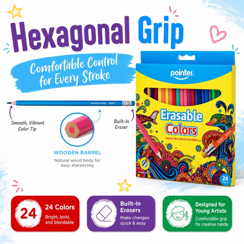 Erasable Colored Pencils Set - 24 Vibrant Art & School Drawing Supplies