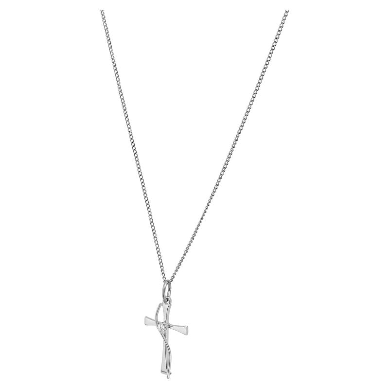Sterling Silver Cross Necklace with Cubic Zirconia - 18 Inch Pendant