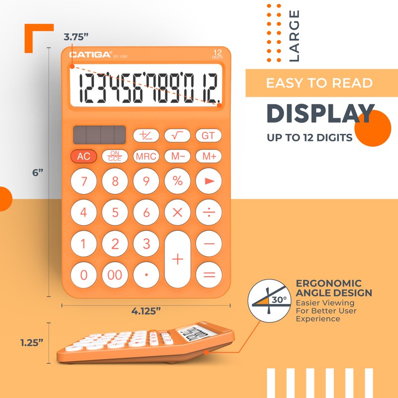 12 Digit Desktop Calculator with Large LCD Display & Big Buttons for Office Home School