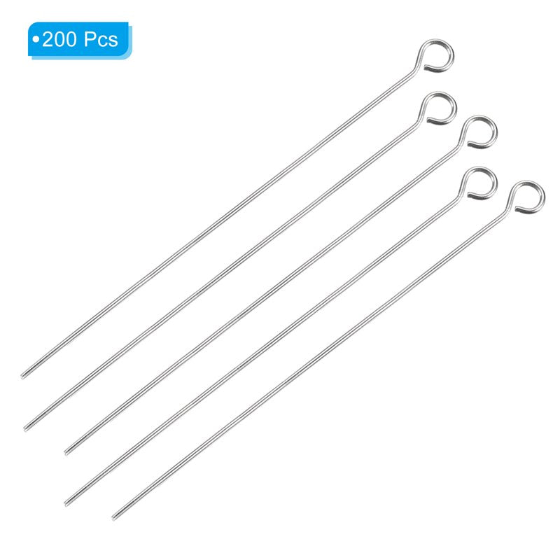 Stainless Steel Eye Pins for Jewelry Making - 200pcs, 22 Gauge, 70mm Length
