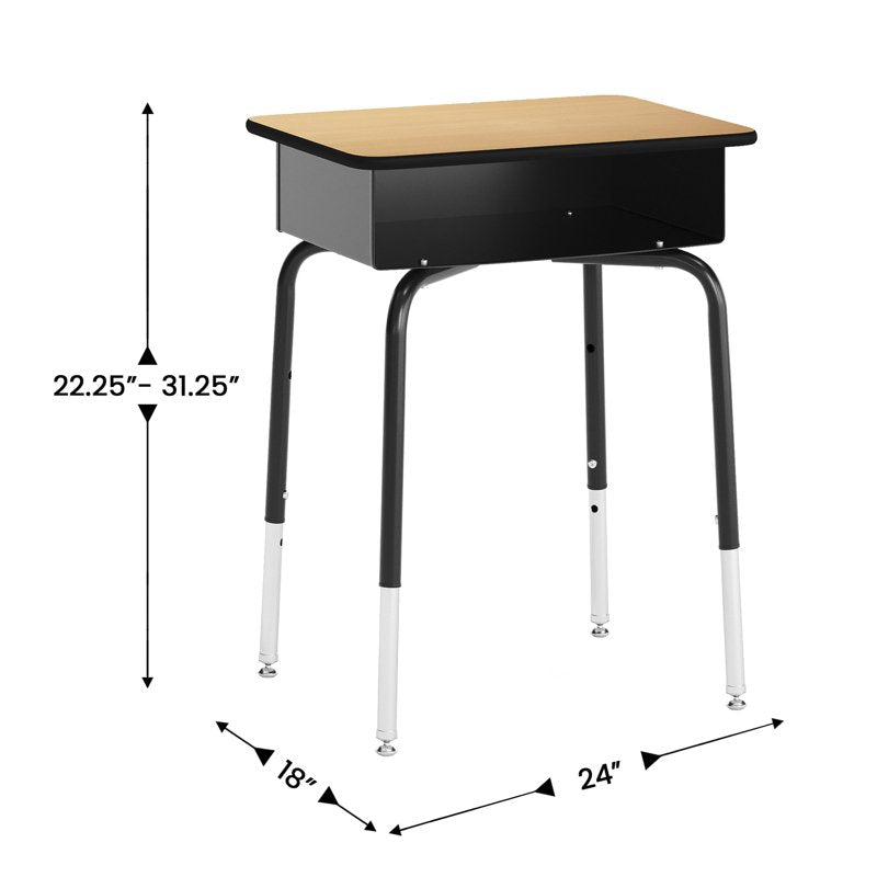 Student Desk with Classroom Stack Chair Set - Natural Top, Black Frame