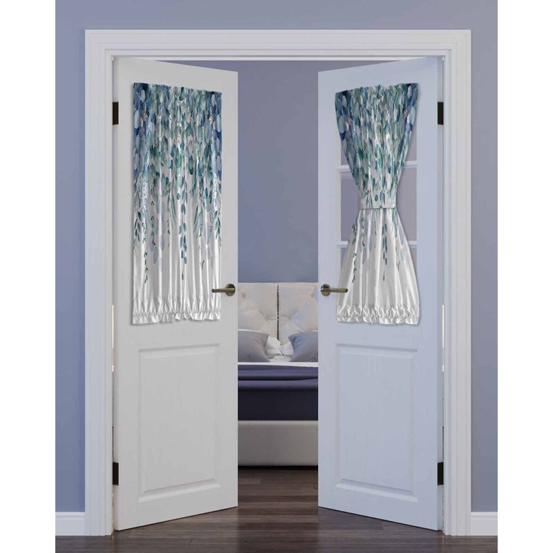 Teal Blue Eucalyptus Leaves Blackout Curtains for French Doors & Windows, Privacy & Light Control, 1 Panel