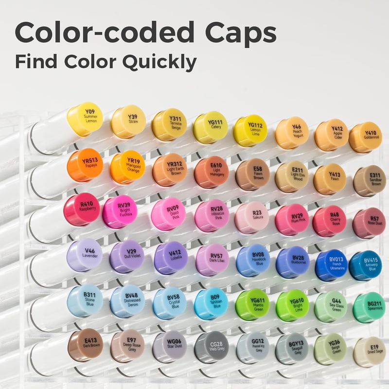 48 Mid-Tone Alcohol Brush Markers Set with Dual Tips & Blender, Refillable