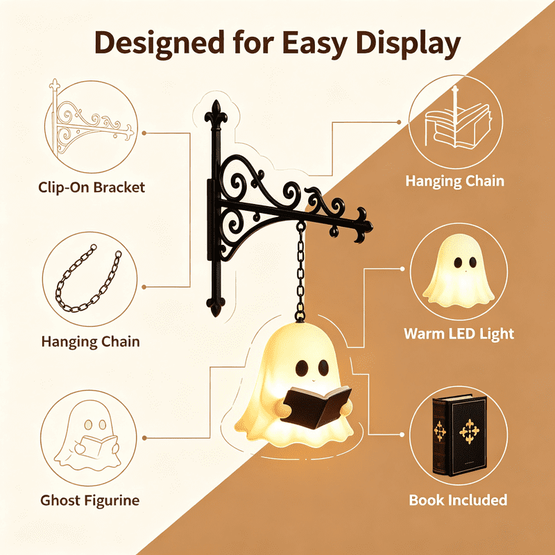 Ghost Library Decorative Bookshelf Light - Mini Hanging Lantern Lamp for Book Lovers (Ghost Variant)