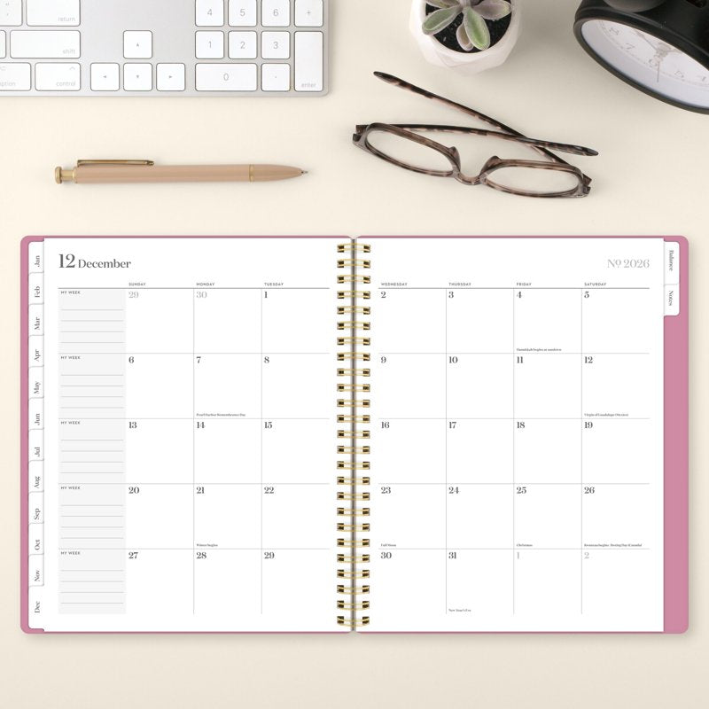 2026 Weekly Monthly Planner - Medium Size, Pink Cover, Office Organization