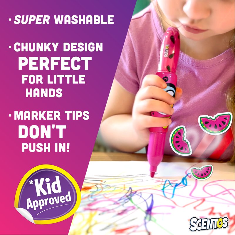Kids Scented Markers Set - 8 Jumbo Fruit Fragrance Markers for Coloring & Crafts