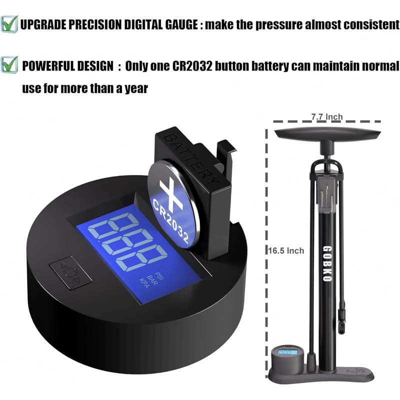 High-Pressure Bicycle Floor Pump with Digital Gauge and Dual Valves