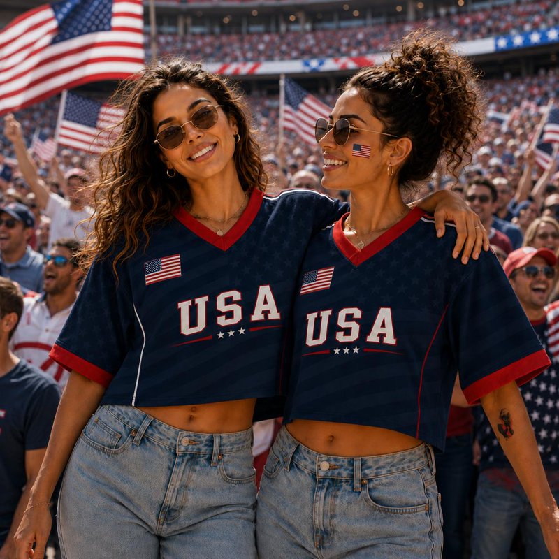 USA Crop Top Soccer Jersey America Supporter XS-3XL, Variation: Croptop Football Multicolor 3XL