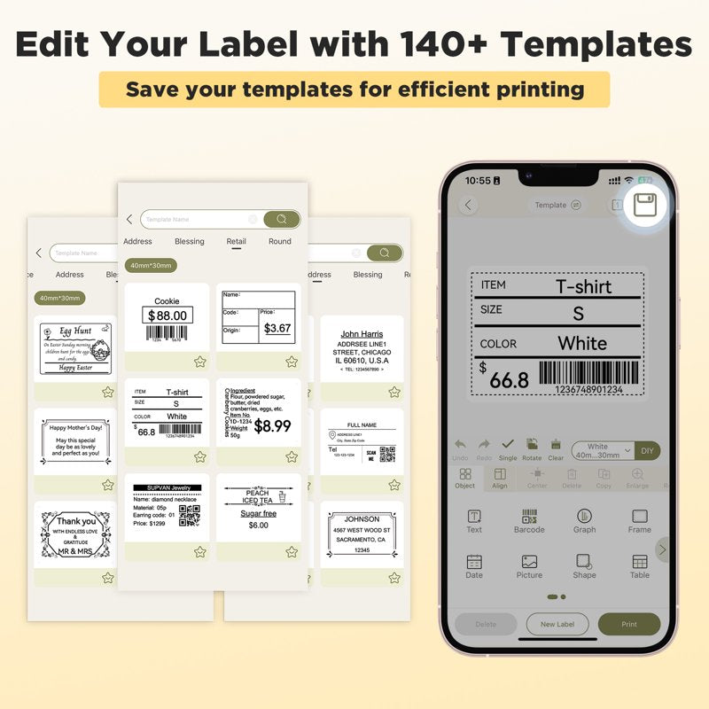 Bluetooth Label Maker Machine with 3 Tapes for Home Office - SUPVAN T50M Pro