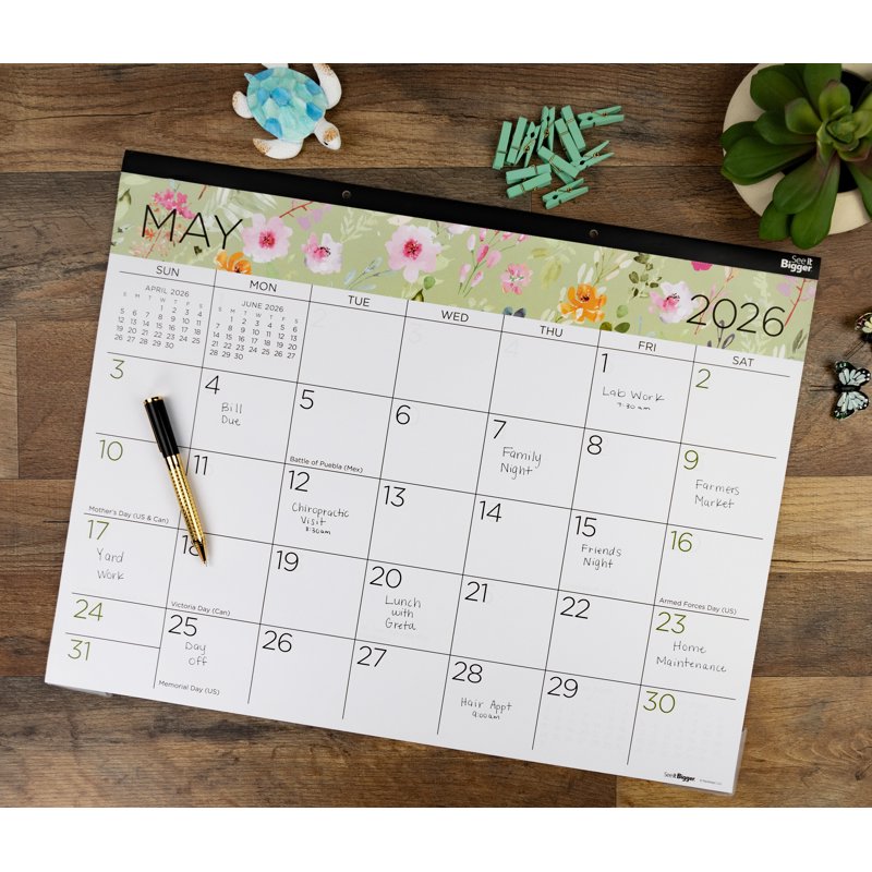 Large Floral Desk Pad Calendar 17x22 Inch 15-Month April 2026 - June 2027