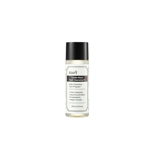 DearKlairs Gentle Black Fresh Cleansing Oil, Daily, Vegan Cleanser, Lightweight Texture, Mini Travel Size, 1.01 Fl Oz