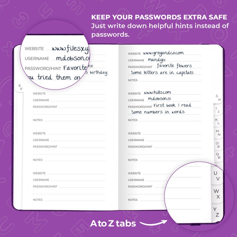 Pocket Password Book with Alphabetical Tabs - Compact Notebook & Organizer