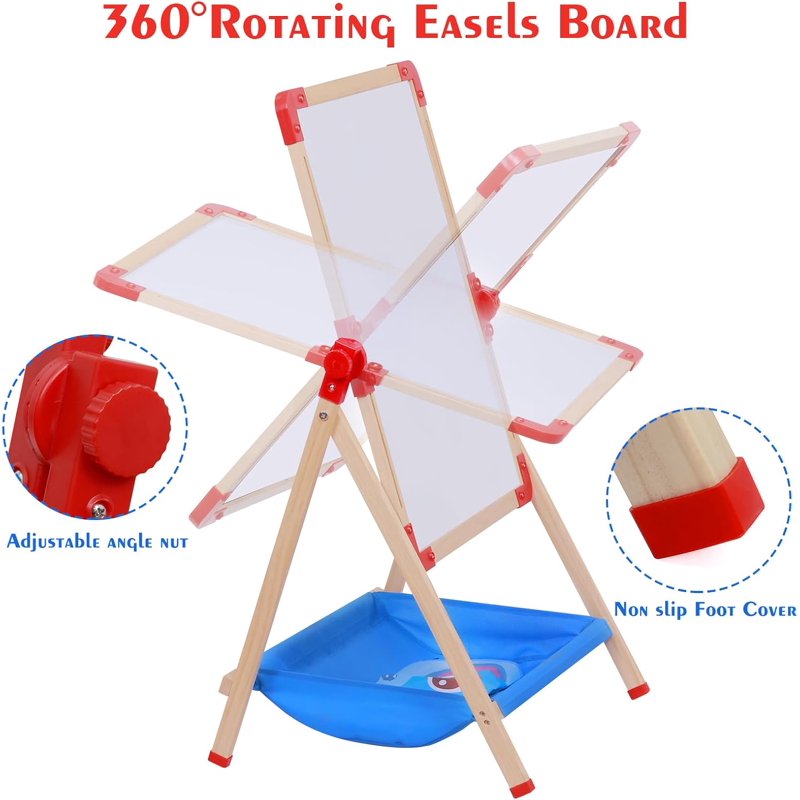 Kids Art Easel with Magnetic Double-Sided Chalkboard and Accessories - Adjustable & Stable for Toddlers 2-6 Years