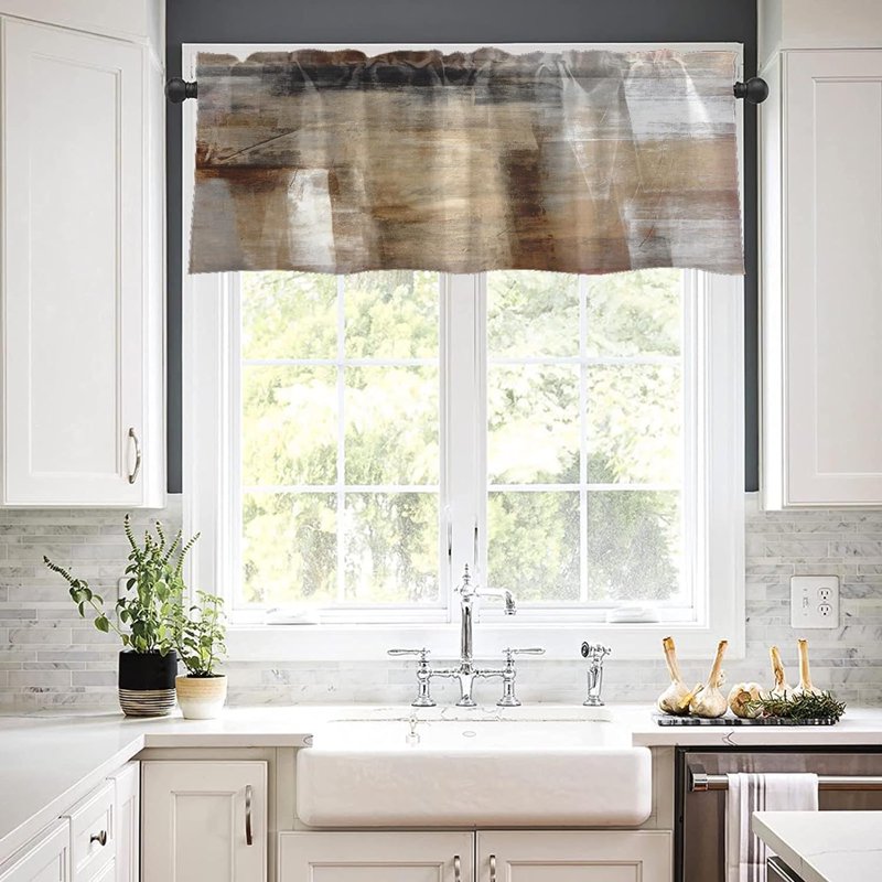 Modern Abstract Window Valances - 2 Pack, Adjustable 18x52 Inch Curtains for Living Room & Kitchen