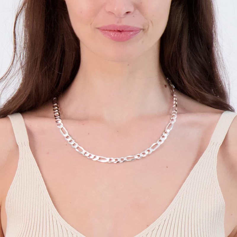 Sterling Silver Figaro Chain Necklace with Lobster Claw Closure - Made in Italy