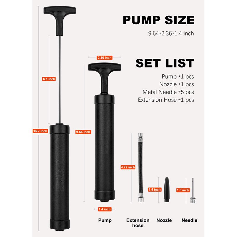 10 Inch Portable Ball Pump Kit for Soccer, Basketball, Volleyball & More