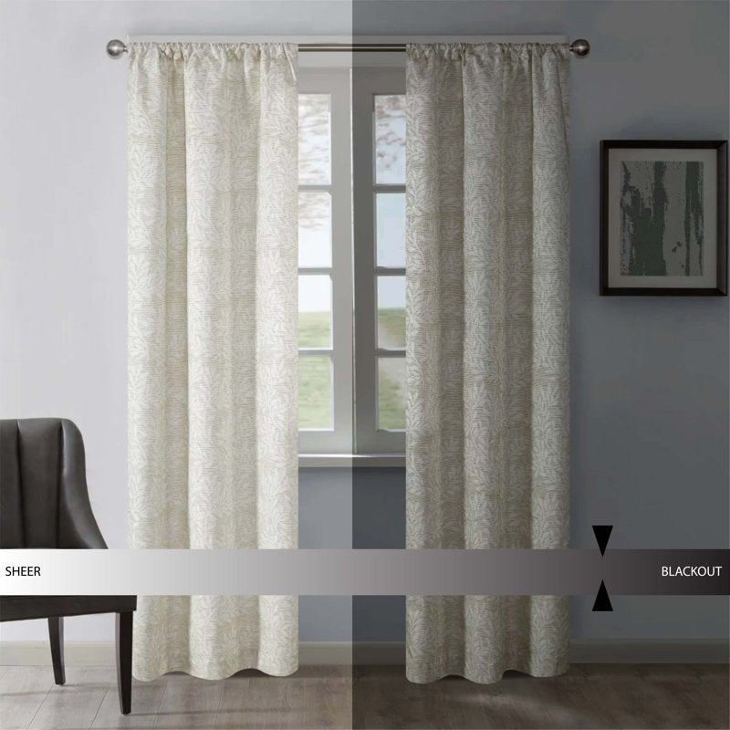 Blackout Curtain Panel Pair - Jacquard Botanical Window Drapes 84 Inches