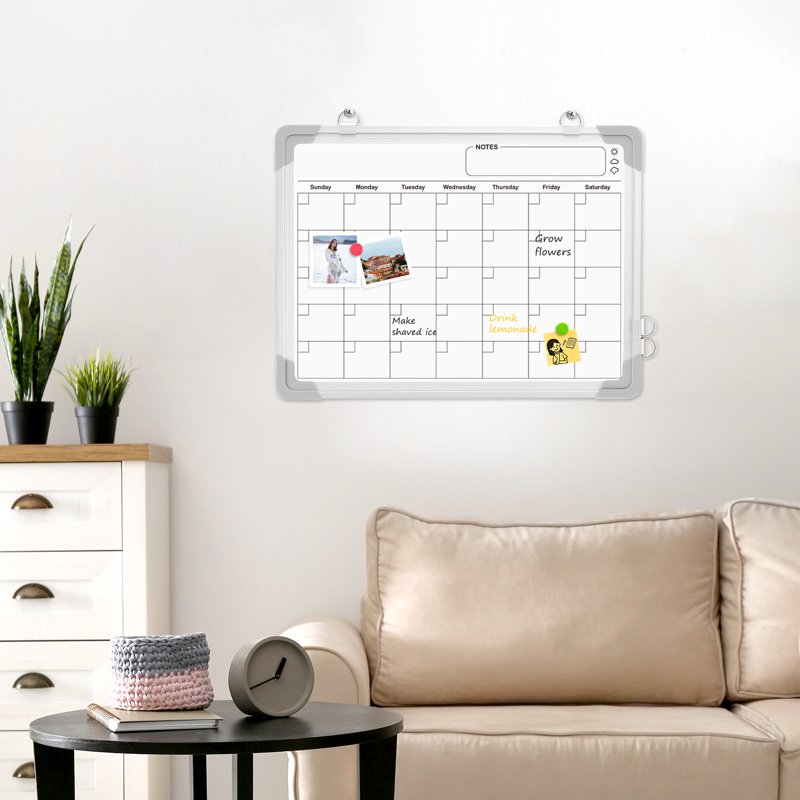 Magnetic Double-Sided Monthly Whiteboard Calendar 16x12 Wall Organizer