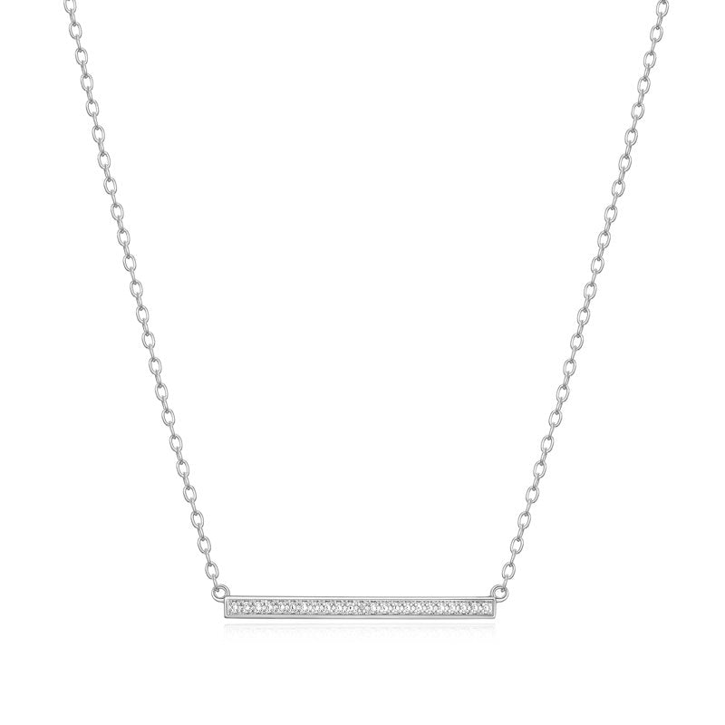 Silver Necklace with Diamond Accent, 18-Inch Classic Bar Pendant Jewelry