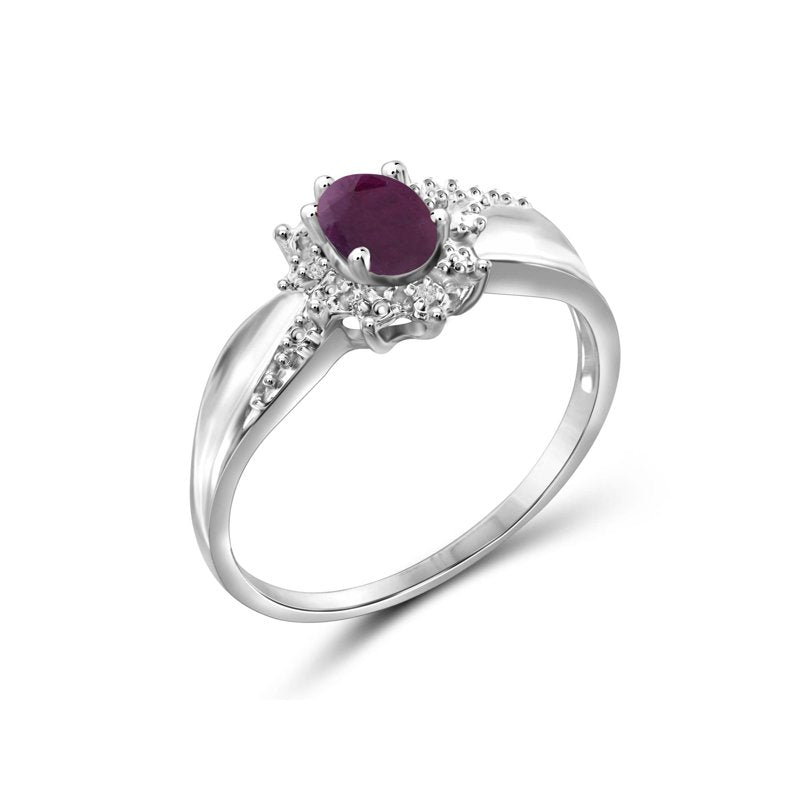 Genuine Ruby Birthstone Ring with White Diamonds & Sterling Silver - Hypoallergenic Jewelry for Women
