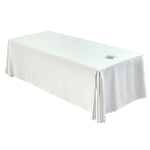 Premium Reusable Massage Table Skirt Sheets with Face Hole, Bed Cover Professional Massage Linens Fitted Wax Mat for Esthetician Bed, Stain and Wrinkle-Resistant, Machine Washable (White, 72*118 Inch)
