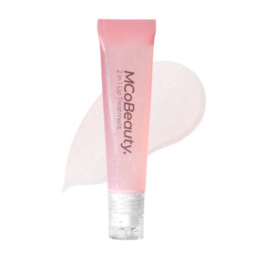 MCoBeauty - Glow and Treat 2-in-1 Lip Treatment - Birthday Cake Scent - Moisturising Lip Oil with Squalane and Roller Ball Applicator - Glossy Shine Finish - Stocking Stuffers for Teen Girls - 10ml