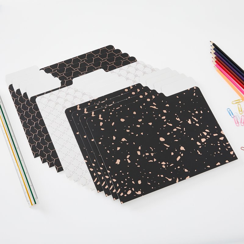 12 Pack Decorative Rose Gold File Folders Letter Size with Clear Tabs & Heavyweight Material