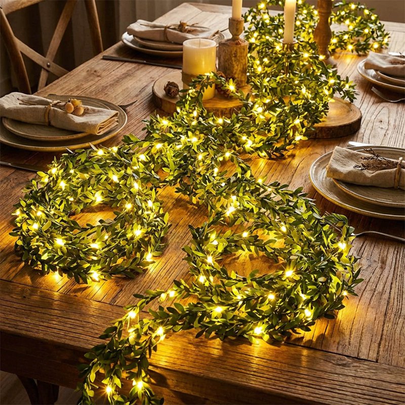 LED String Lights with Fabric Leaves for Holiday & Party Decor - 78.7 Inch
