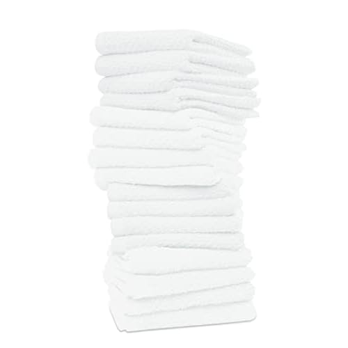 16 Pack Cotton Washcloths for Body and Face, 12x12 Inches, Pack of 16, Multipurpose and Lightweight Wash Clothes for Face. Highly Absorbent - Travel and Bath Towel (White)