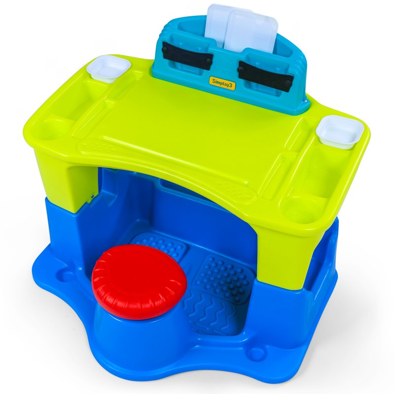 Kids Art & Craft Storage Table with Attached Stool & Multiple Compartments