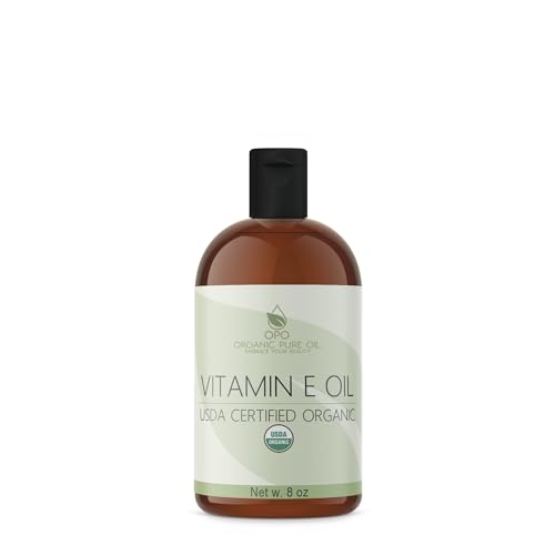 Vitamin E Oil - Organic, USDA Certified Organic, Natural Vegan Cruelty-Free, Extra Strength for Face Skin Hair Body Eyelashes Locs Nails-Antioxidant Moisturizer DIY Cream Lotion (8 oz)