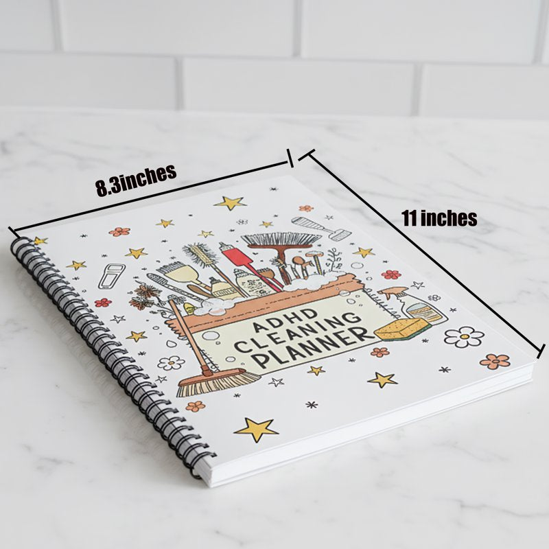 Household Cleaning Planner - Chore Schedule & Checklist Organizer for ADHD, 8.3x11 Spiral Notebook