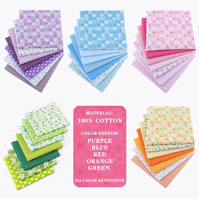 Multicolor Floral Cotton Fabric Squares 10x10 Inch Quilting & Sewing Set, 35 Pieces