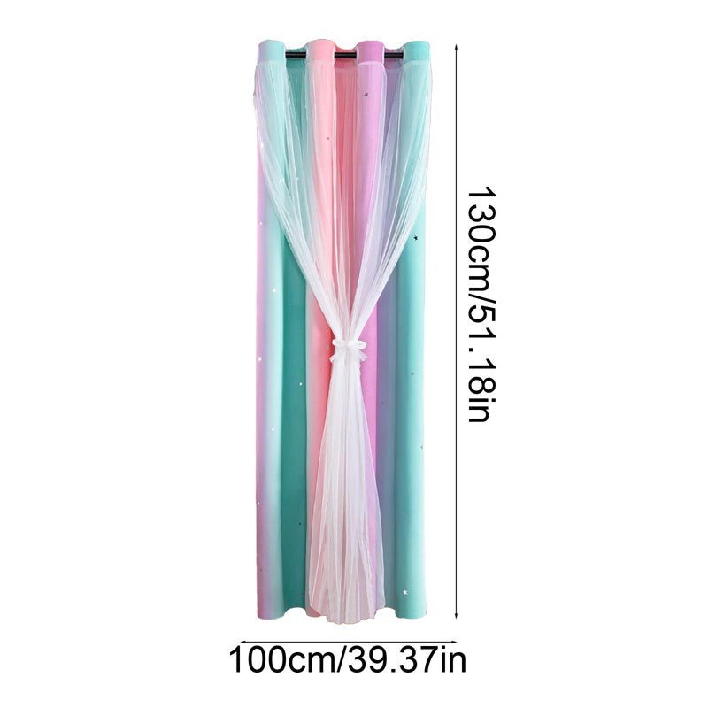 Double-Layer Blackout Rainbow Ombre Glitter Star Window Curtains 39×51 Inch