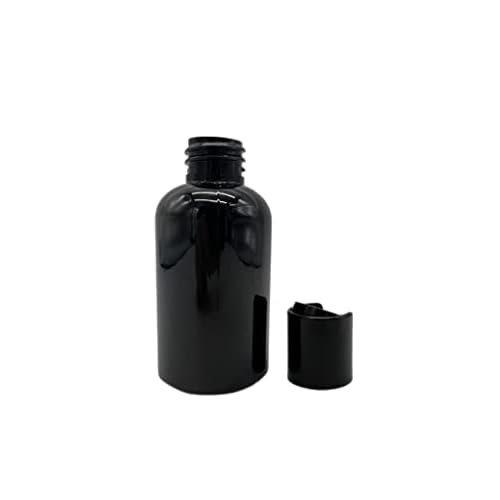 Natural Farms 2 oz Black Boston Plastic Bottles -12 Pack Empty Bottle Refillable - BPA Free - Essential Oils - Aromatherapy | Black Press Down Disc Cap - Made in the USA