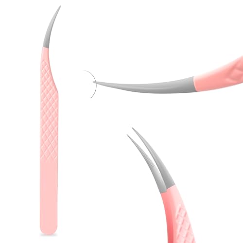 Fiber Tip Tweezers for Lash Extensions Precision Eyelash Isolation, Industrial Tweezers for Crafting,Soldering, Laboratory Work, Jewelry-Making Non-Slip Grip Stainless Steel by EMEDA(Dolphin)