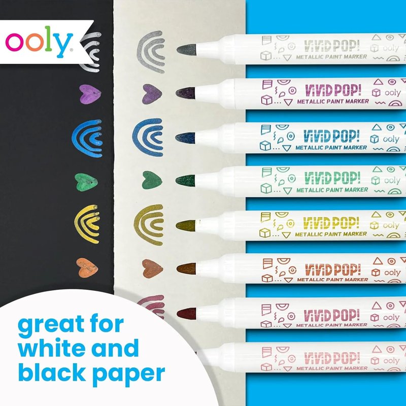 Water Based Paint Markers Set of 8 - Vibrant Metallic & Bright Colors for Art & Craft