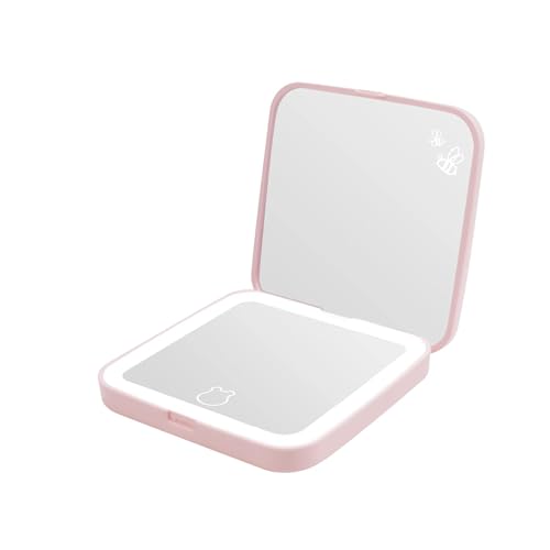 Impressions Vanity Winnie The Pooh Hunny LED Compact Top Mirror with 2X Magnified, Winnie The Pooh Artwork Travel Mirror with Touch Switch LED Lighting and Adjustable Brightness