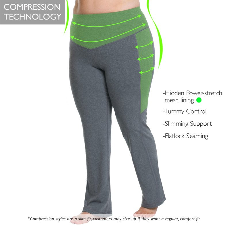 Women’s Plus Size Compression Bootcut Pants - High-Rise Supportive Workout & Athleisure