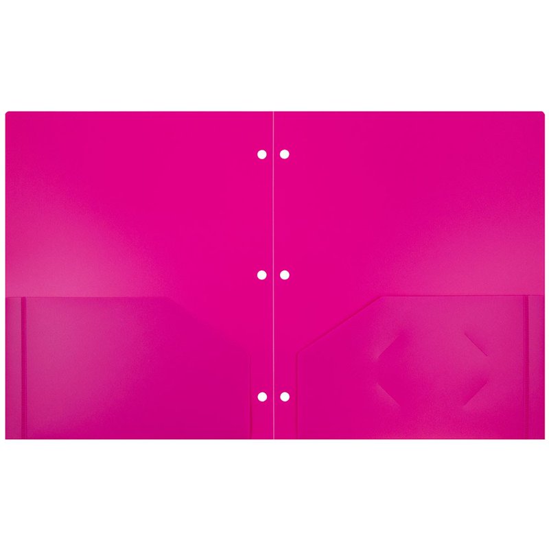 Heavy Duty Plastic 3-Hole Punch Folders with Pockets - 6 Pack