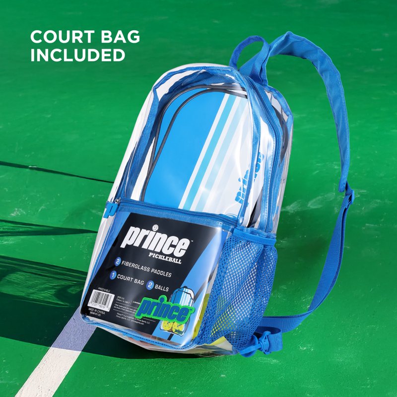 Prince Blue 5-Piece Fiberglass Pickleball Set with Paddles, Balls, & Clear Backpack